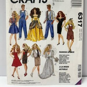 Uncut McCalls Crafts 6317 Fashion Doll Wardrobe Pattern 11.5 Inch Barbie Ken etc